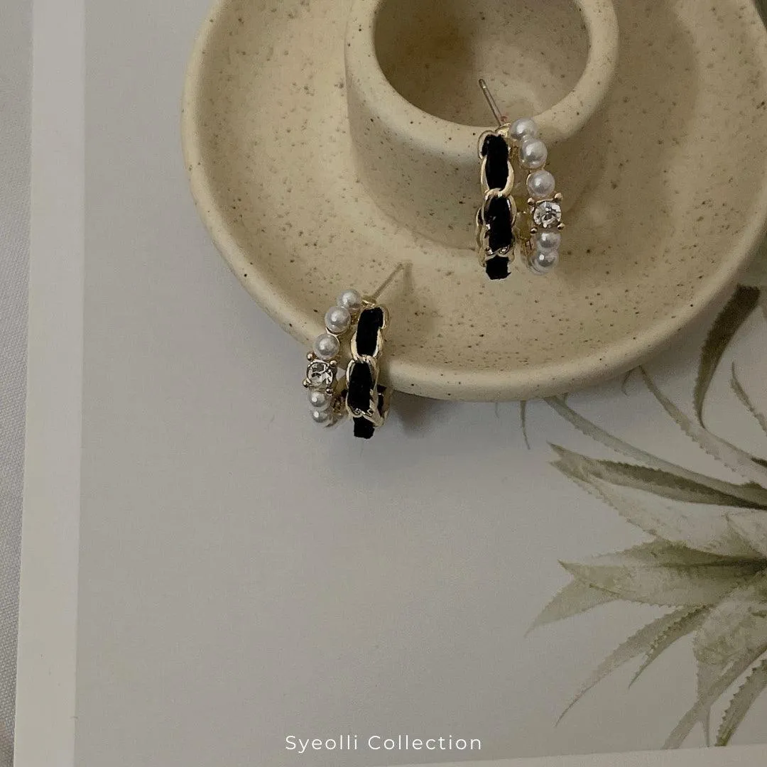 Pearl and Chain Hoop Earrings