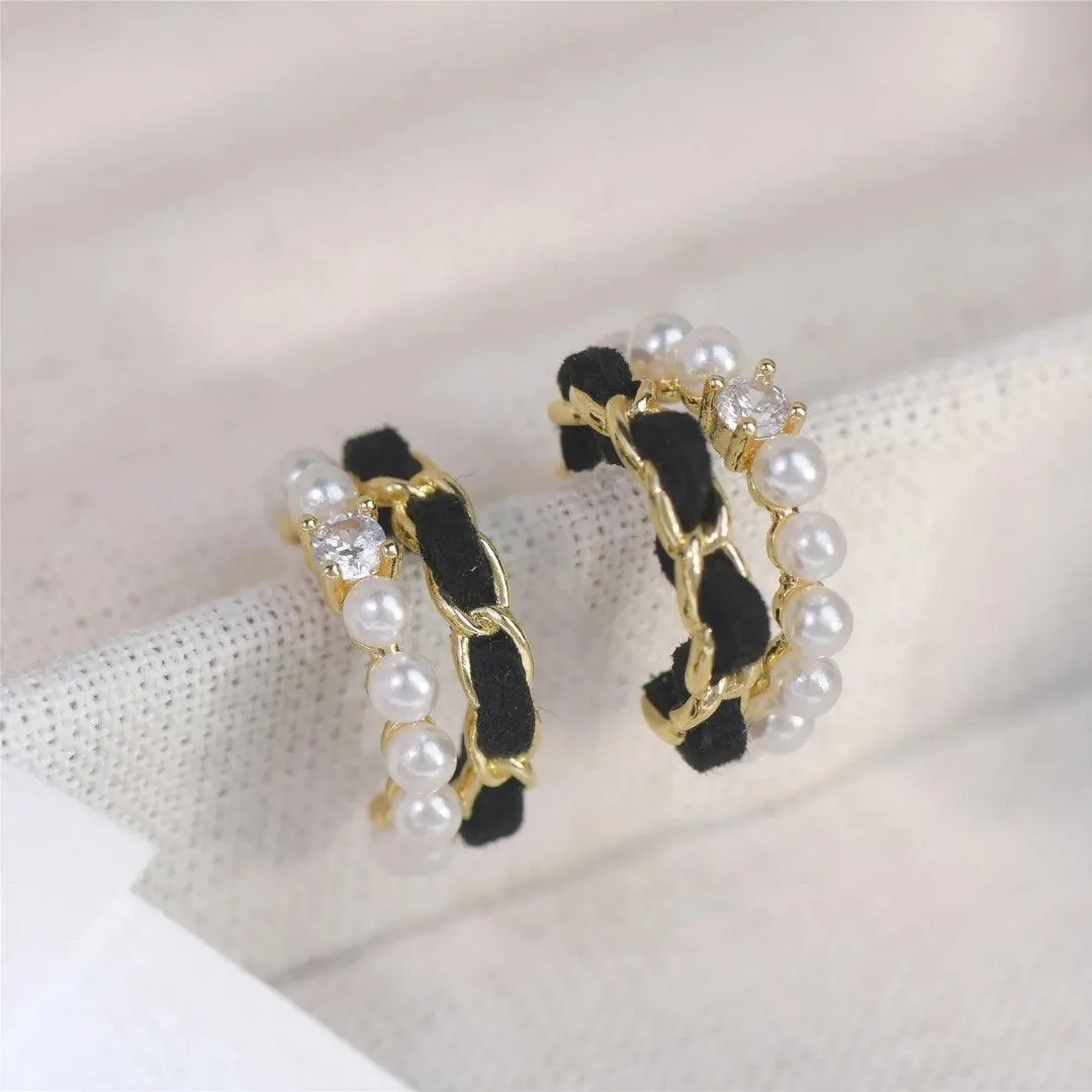 Pearl and Chain Hoop Earrings