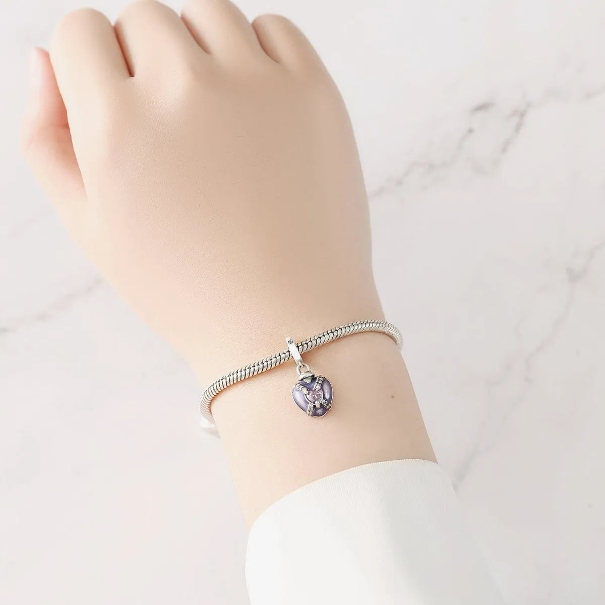 Purple Heart Charm with Sparkling Pink Gemstone