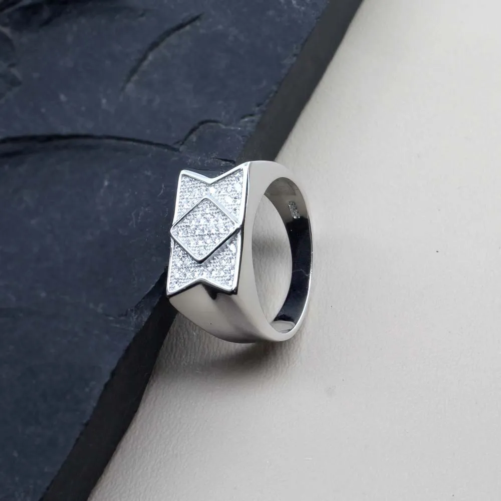 Real Sterling Silver Men's Ring Platinum Finish