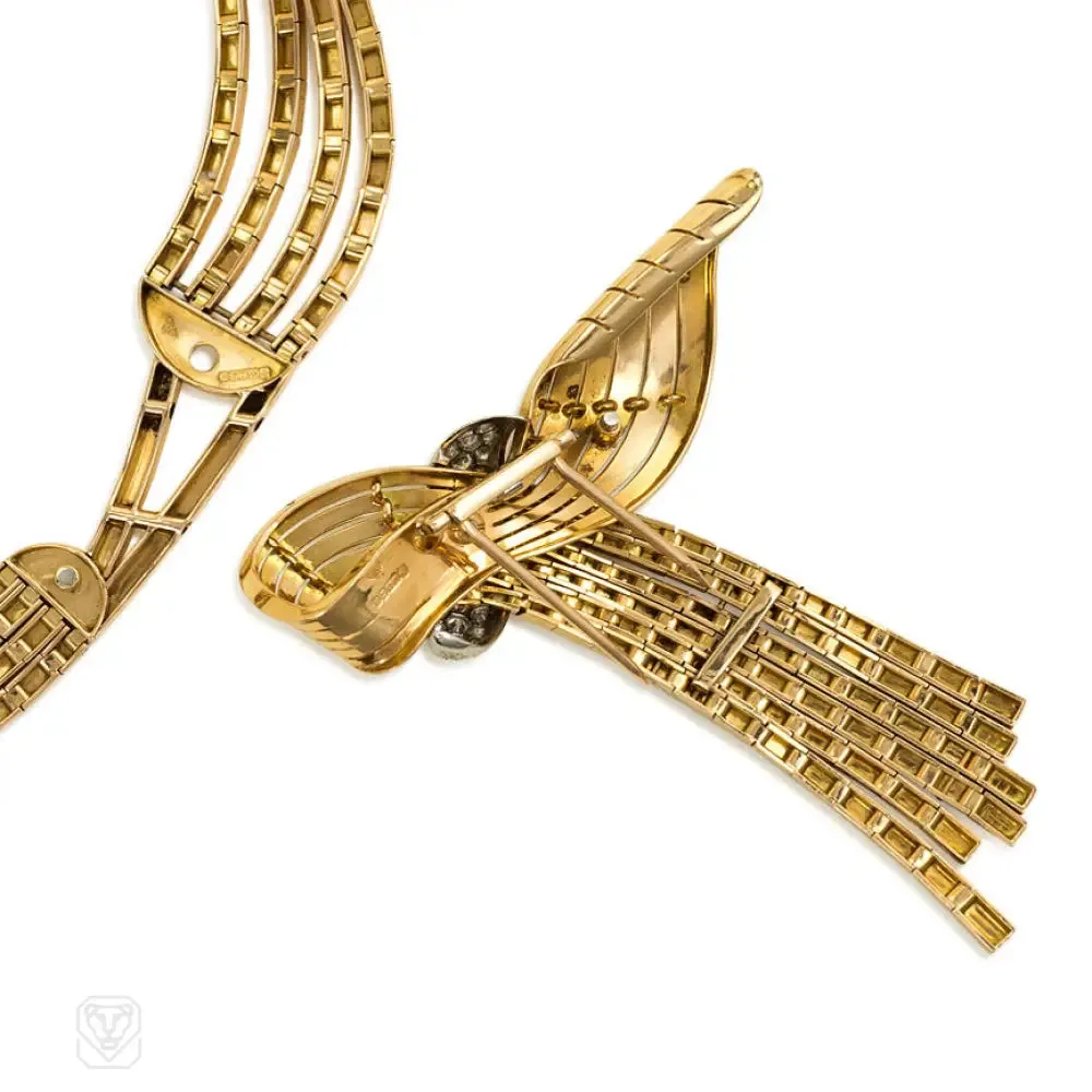 Retro gold necklace with detachable swag brooch, Garrard, London