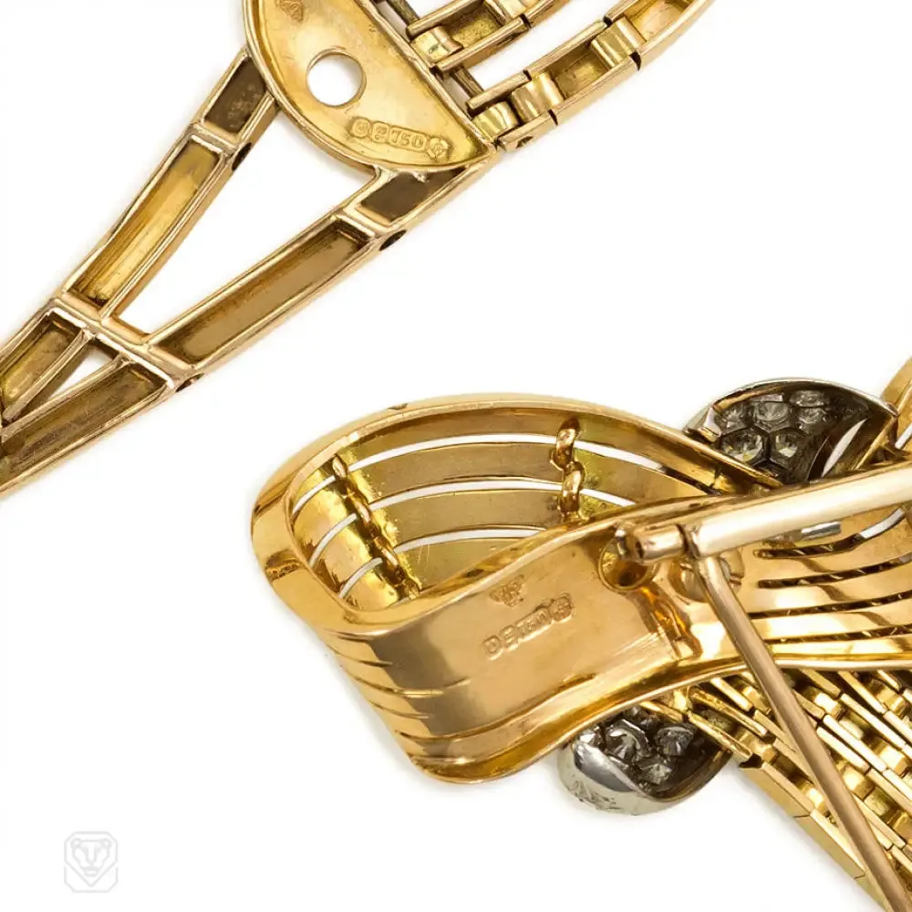 Retro gold necklace with detachable swag brooch, Garrard, London