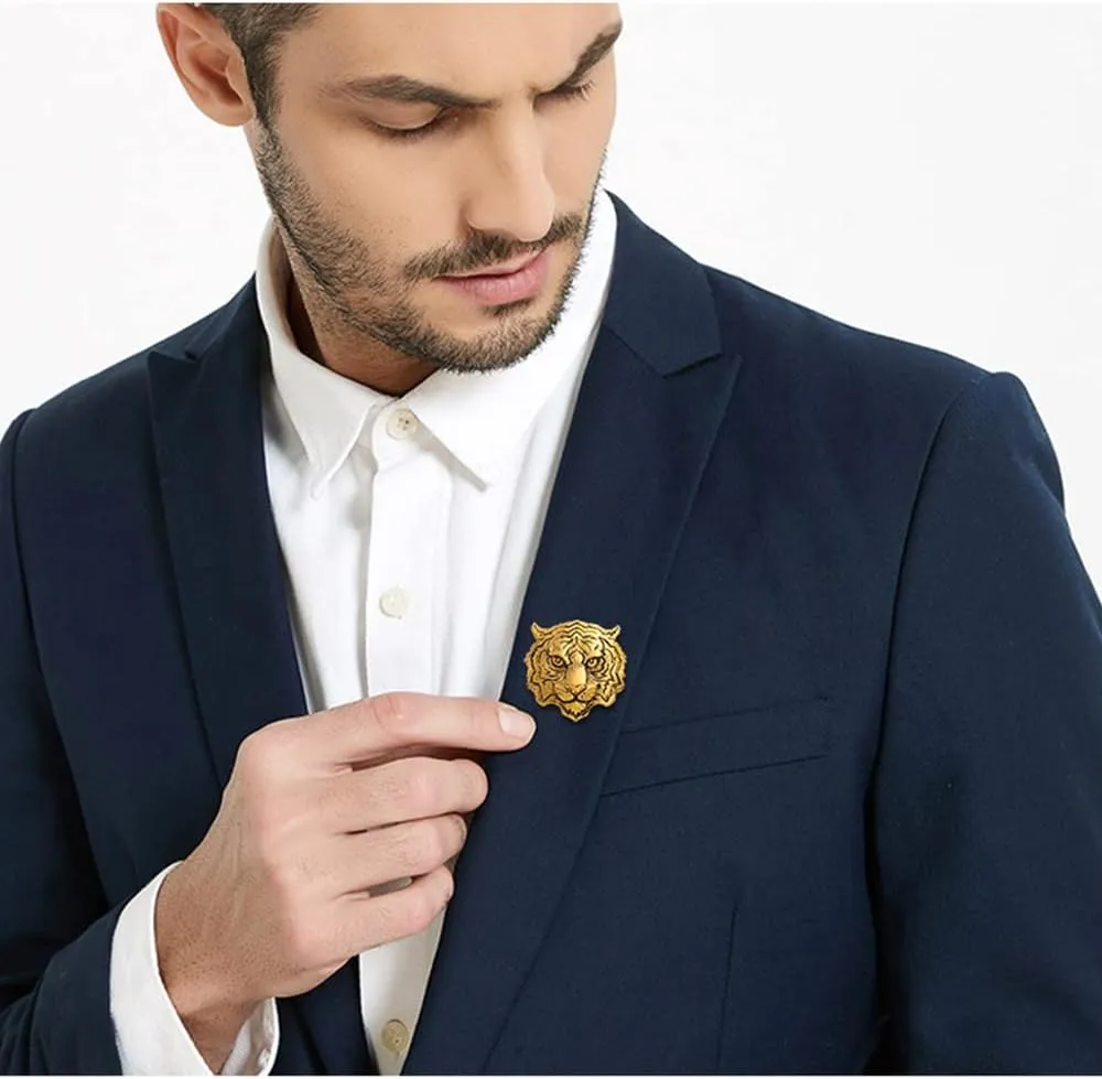 Retro Tiger Face Head Brooch Pin Metal Animal Brooches Men's Suit Shirt Badge Lapel Pins for Women Fashion Jewelry Accessories
