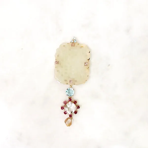 Rhodolite Garnett with Clear Quartz, Blue Topaz, Carved Jade and Amethyst Pendant