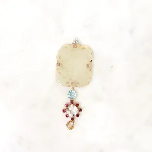 Rhodolite Garnett with Clear Quartz, Blue Topaz, Carved Jade and Amethyst Pendant