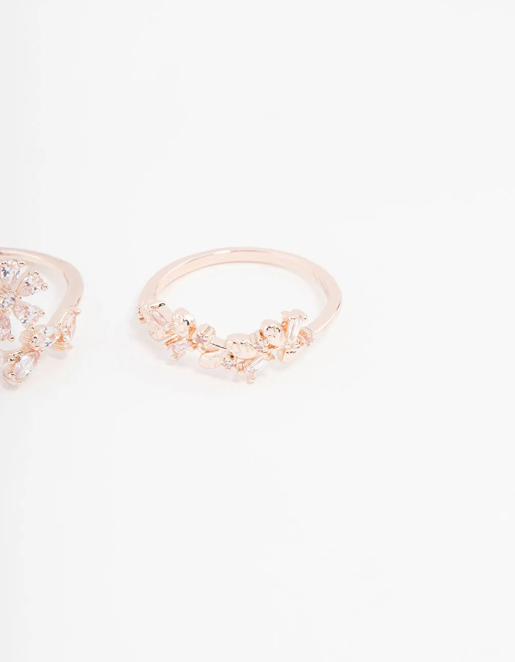 Rose Gold Plated Pearl Bow & Flower Ring 4-Pack