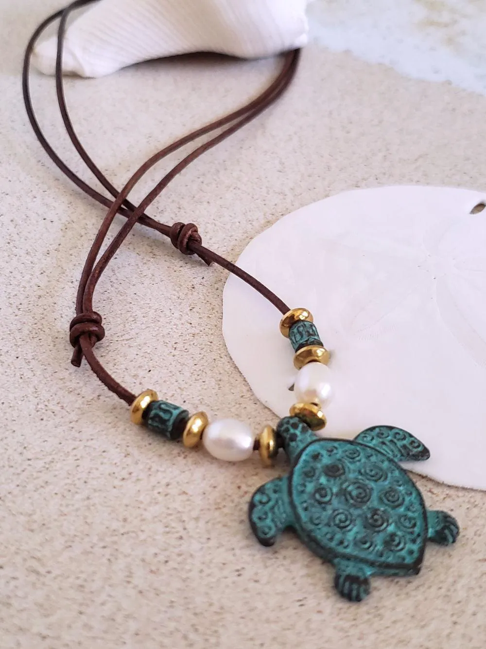 Sea Turtle Necklace- Antique Copper & Leather