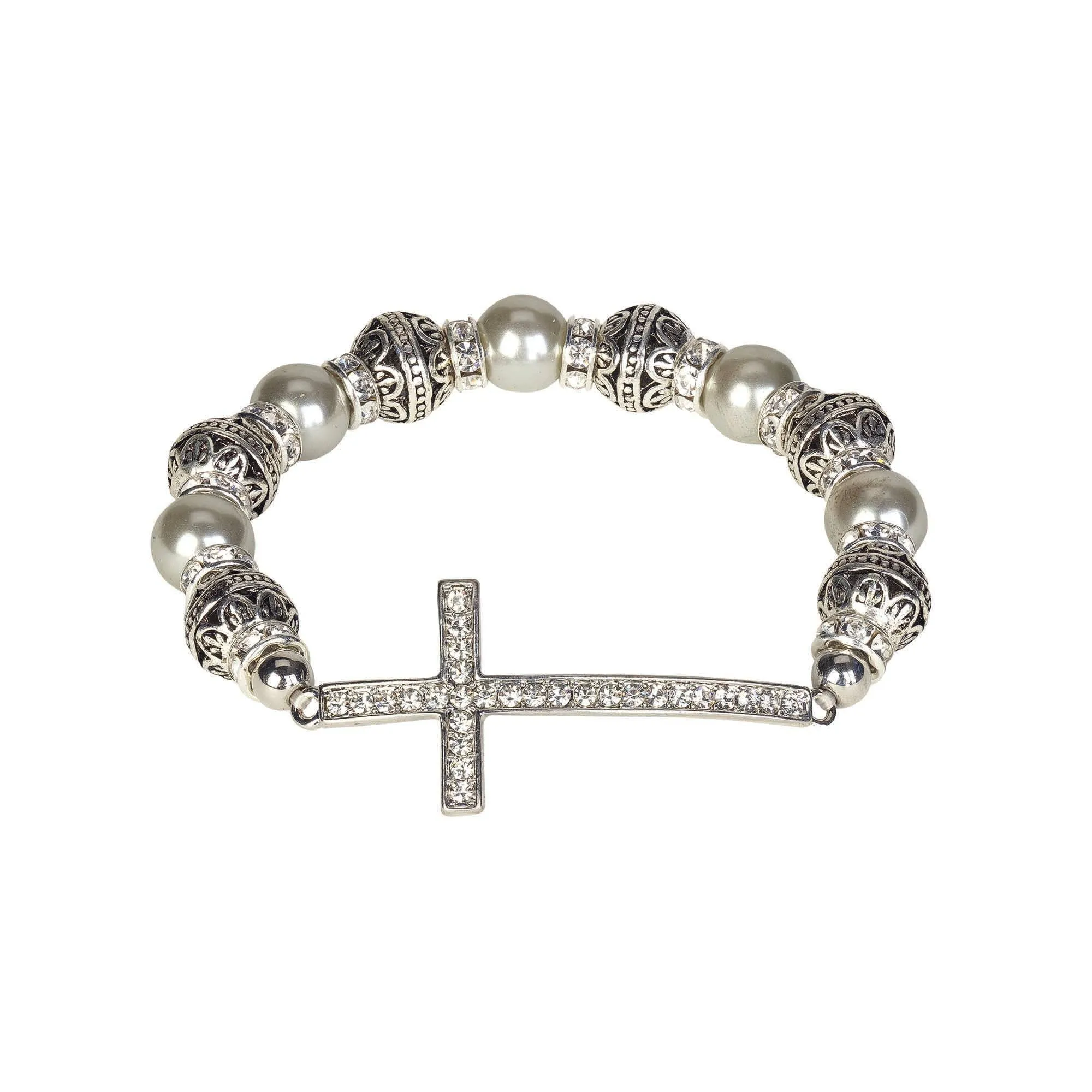 Sideways CZ Curved Cross Bracelets