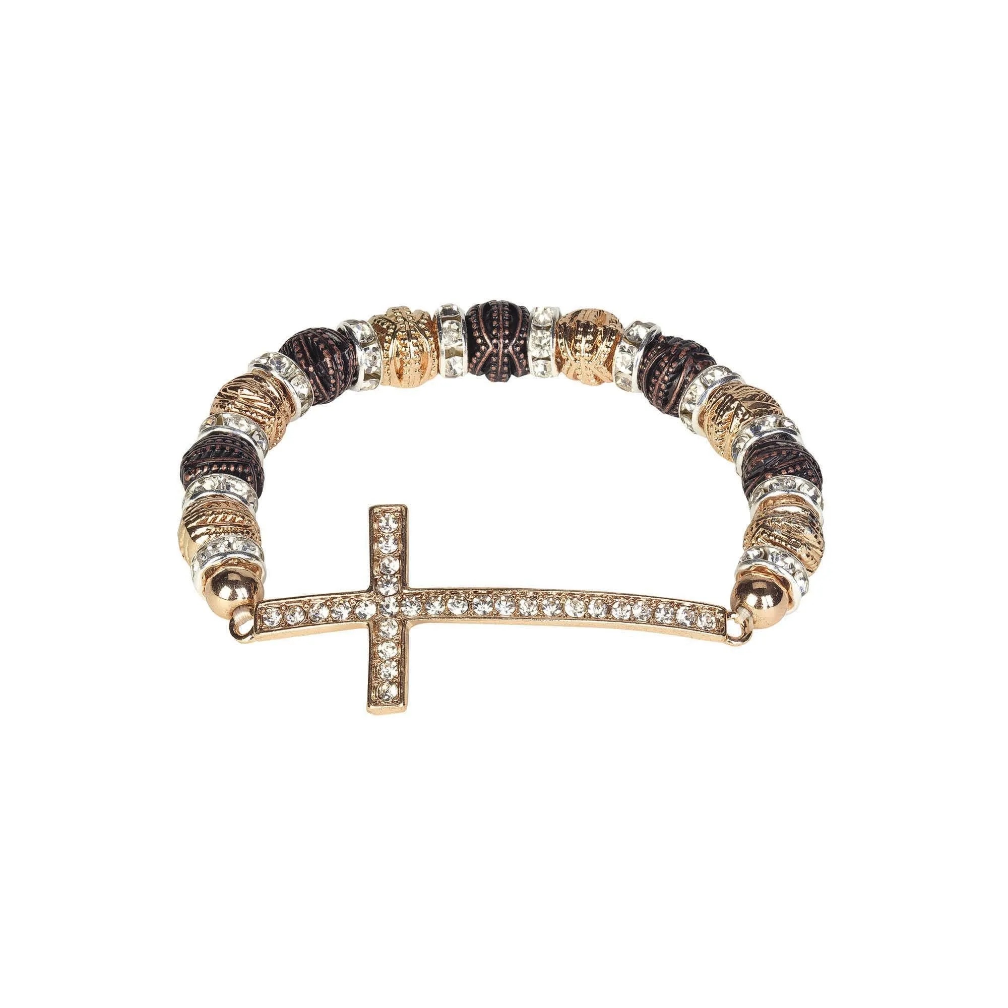 Sideways CZ Curved Cross Bracelets