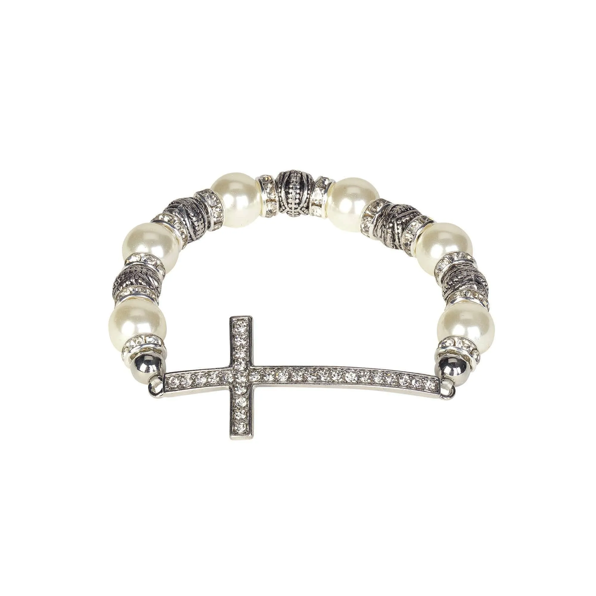 Sideways CZ Curved Cross Bracelets