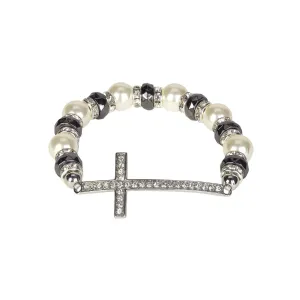 Sideways CZ Curved Cross Bracelets
