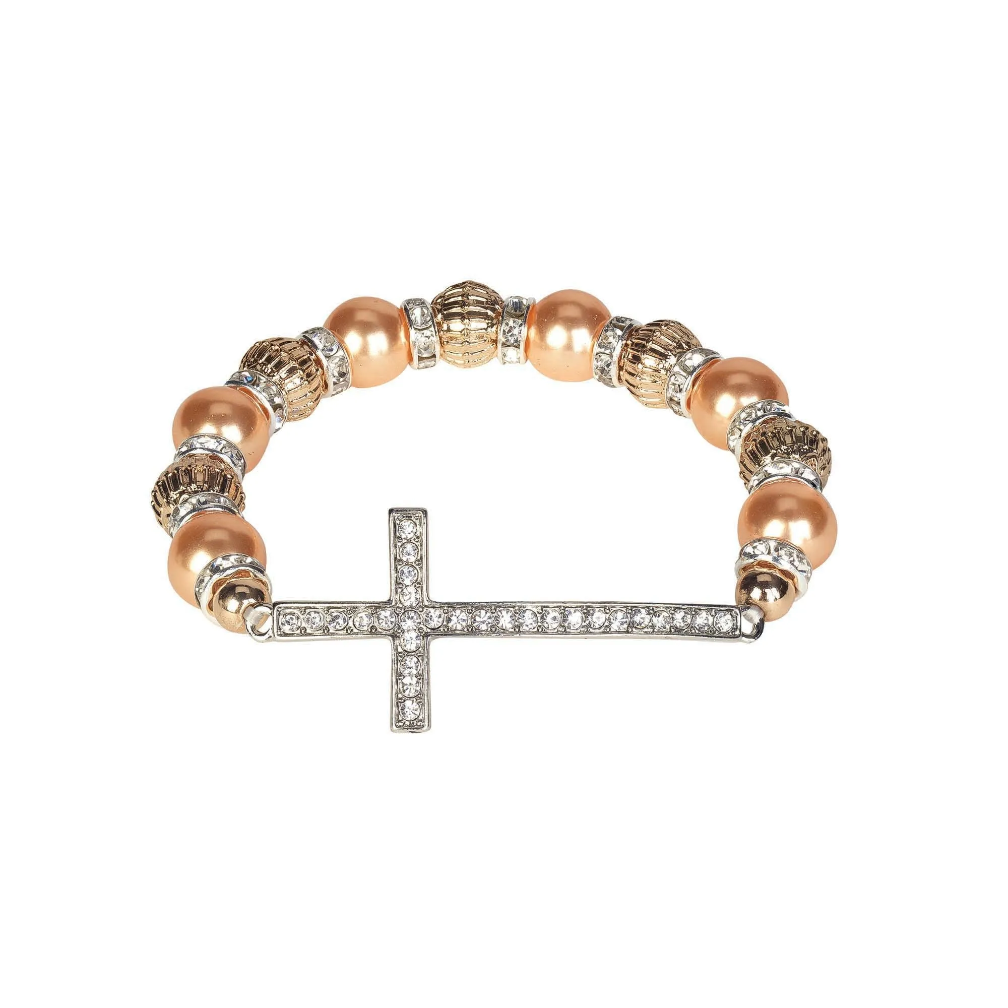Sideways CZ Curved Cross Bracelets