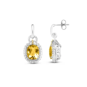 Silver & 18K Gold Honey Quartz Drop Earrings