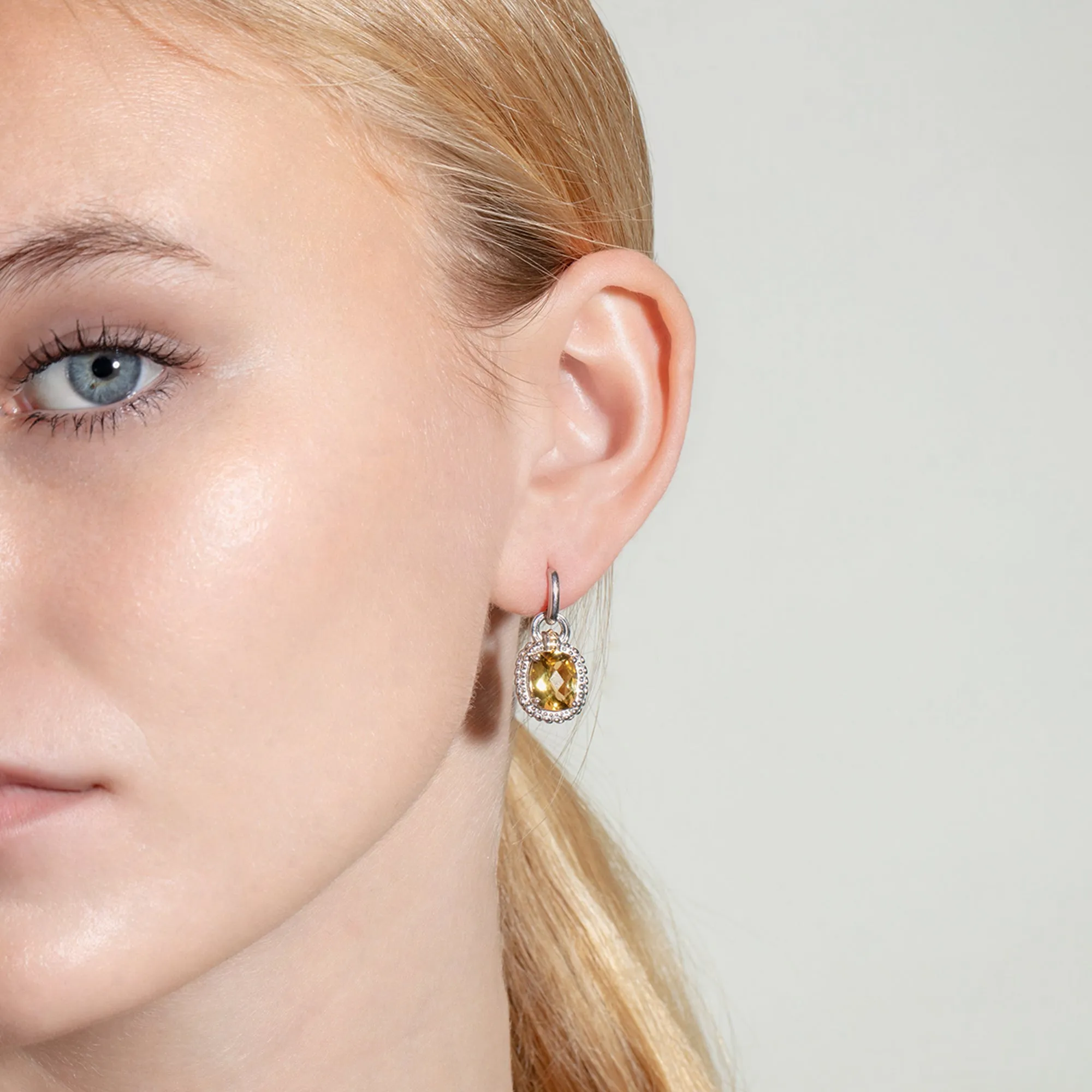 Silver & 18K Gold Honey Quartz Drop Earrings