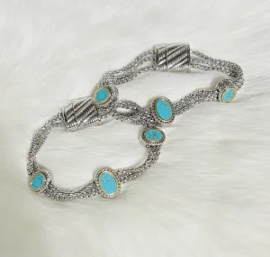 Silver and Turquoise Fashion Bracelets - 18K Gold Dipped