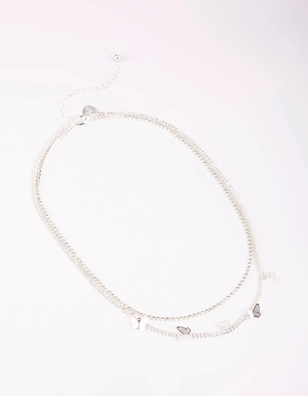 Silver Butterfly Cup Chain Layered Necklace