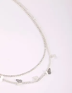 Silver Butterfly Cup Chain Layered Necklace