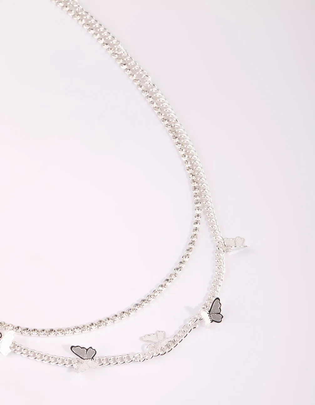 Silver Butterfly Cup Chain Layered Necklace