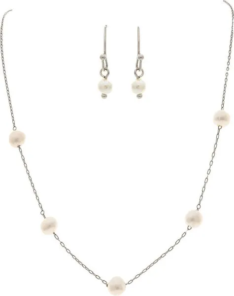 Silver Pearl Stations Necklace