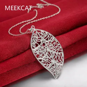 Silver Tree of Life Leaves Charm Pendant with 18" Necklace