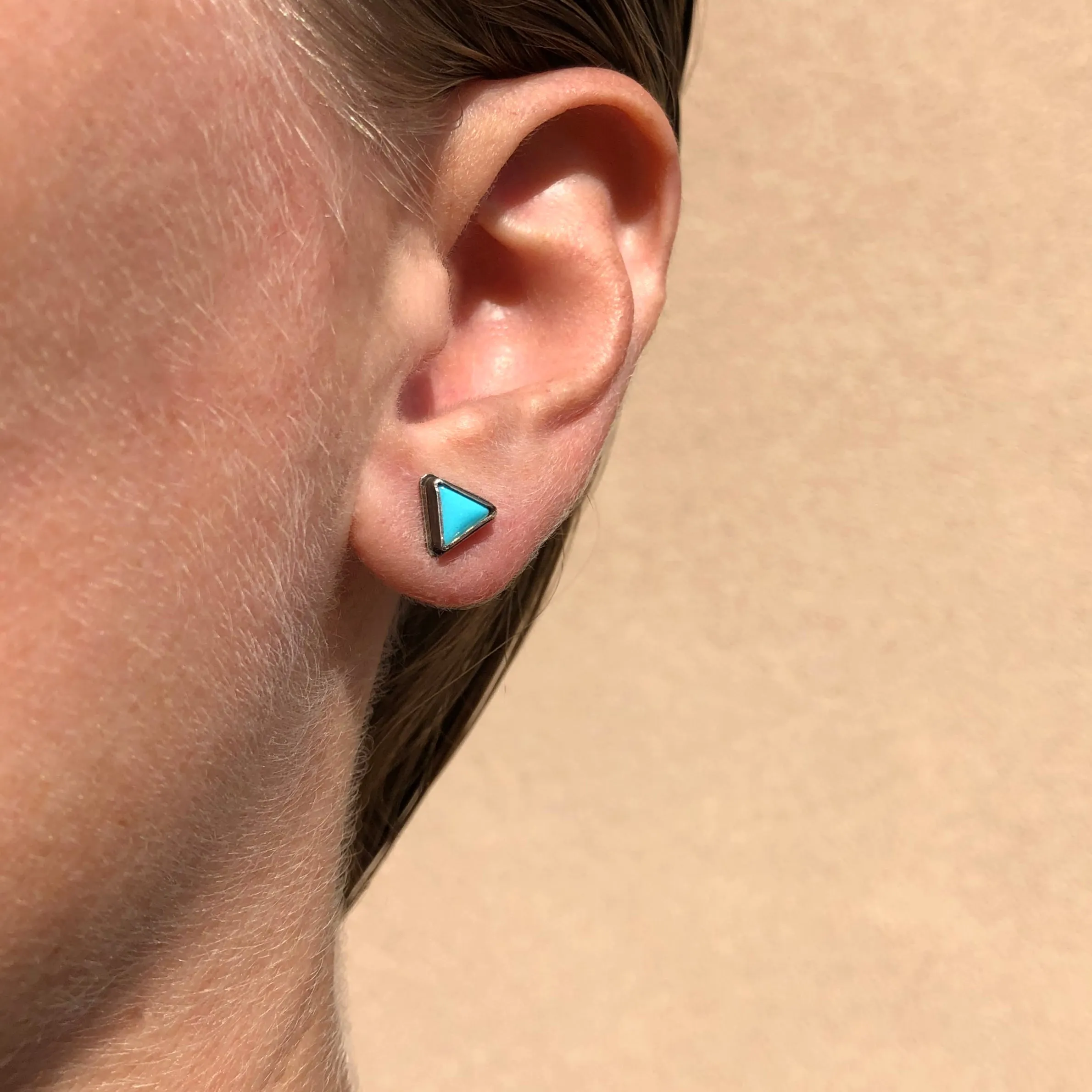 Small Triangular Turquoise Studs in Oxidized Silver