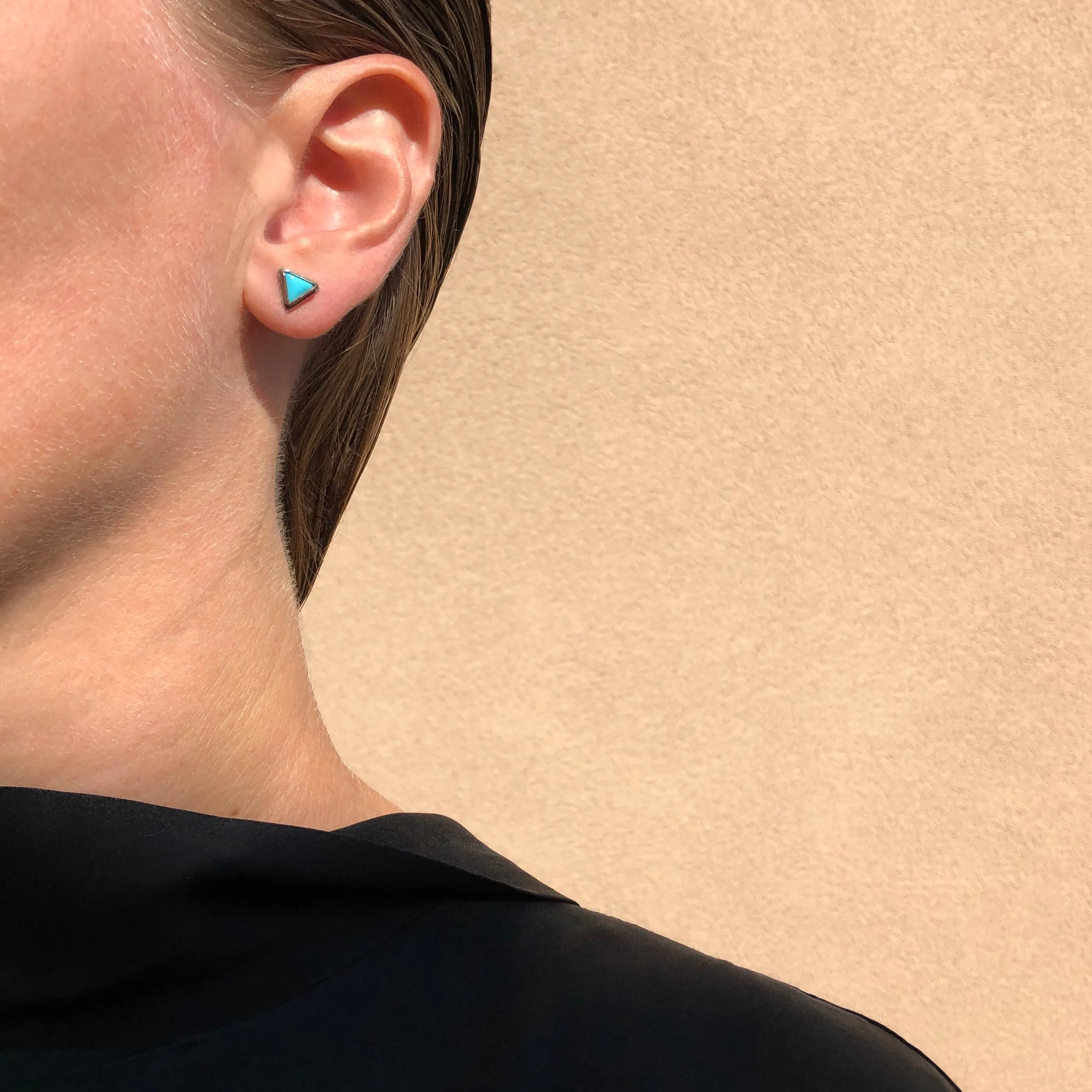 Small Triangular Turquoise Studs in Oxidized Silver
