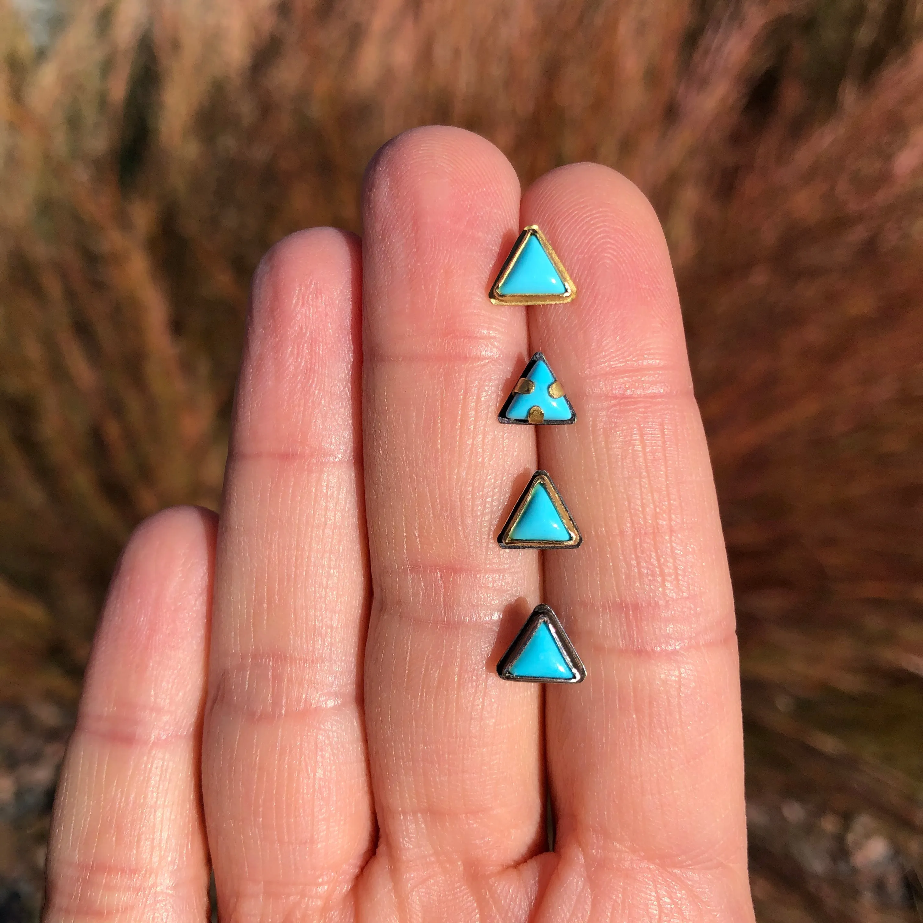 Small Triangular Turquoise Studs in Oxidized Silver
