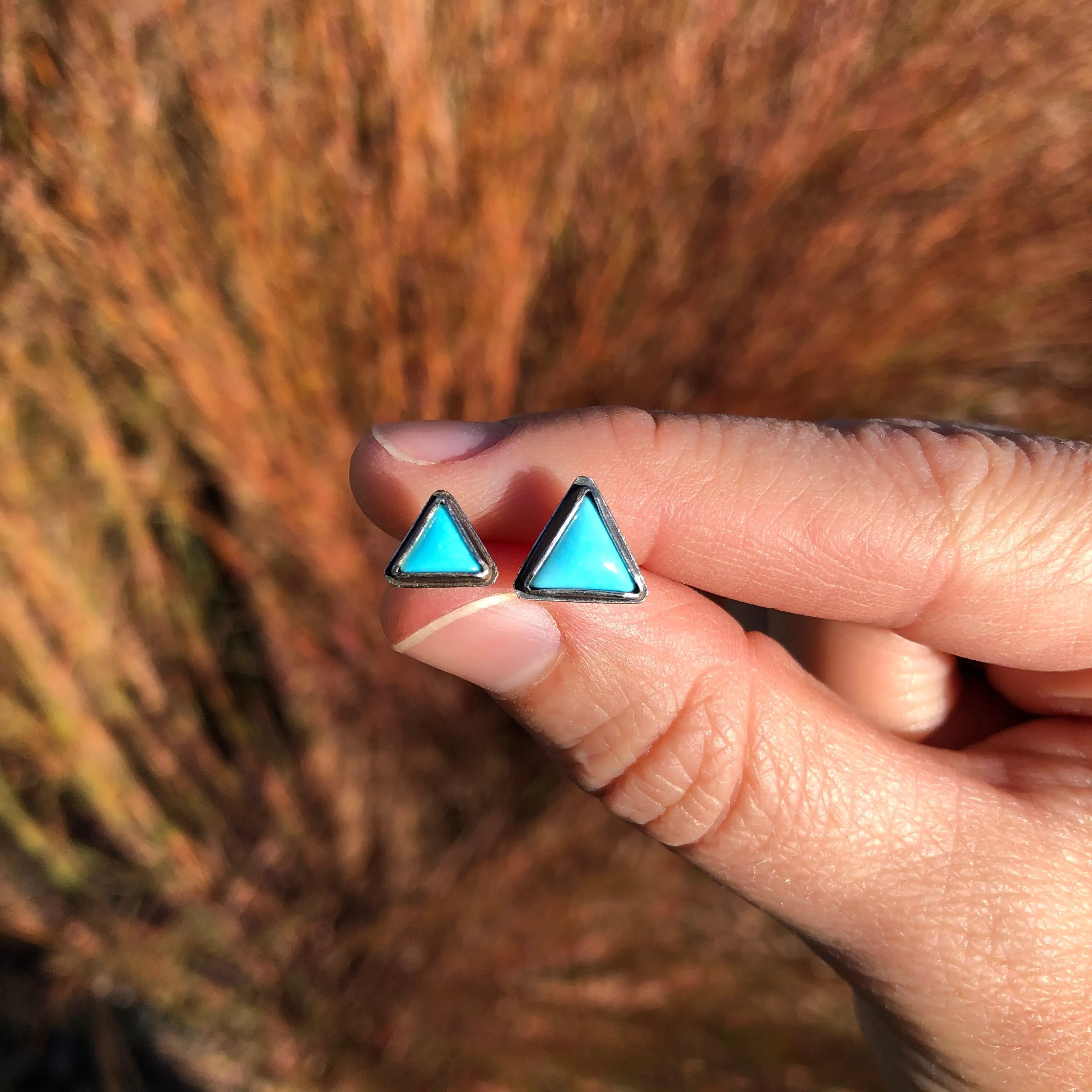 Small Triangular Turquoise Studs in Oxidized Silver