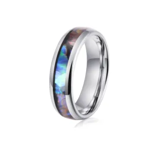 Sophisticated Tungsten Carbide Ring with Gold Leaf Meteorite Inlay