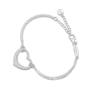 Sparkling CZ Open Heart Bracelet Silver Adjustable Bracelet