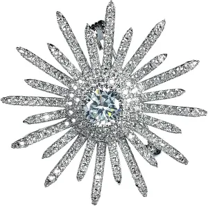 Sparkling Silver Tone Micro Pave Round Shaped Burst Star Brooches Collar Lapel Pins Atomic Jewelry