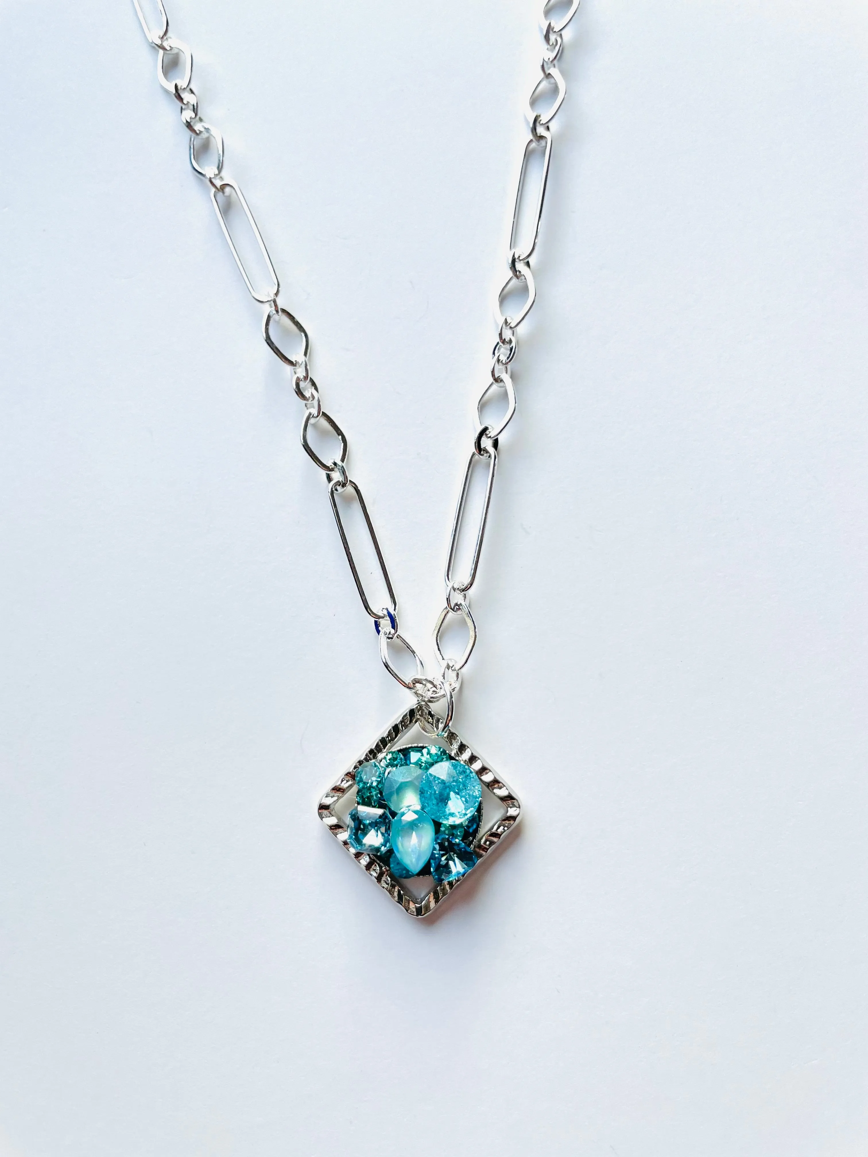 Square Floating Treasure Chest Necklace in Frozen Hues