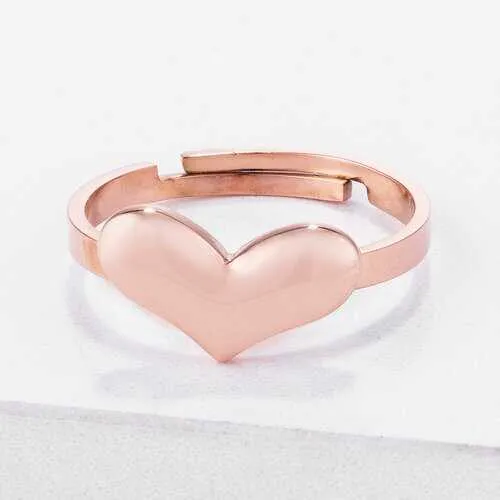 Stainless Steel Rose Goldtone Adjustable Heart Ring