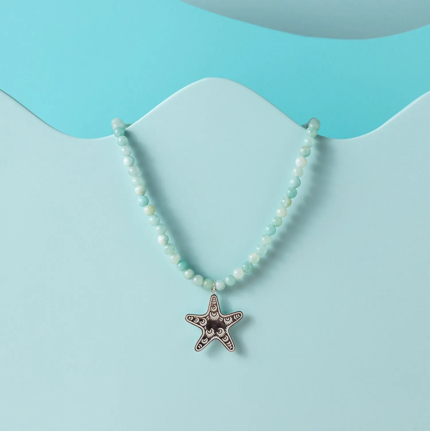 Starfish Pendant on Amazonite Beaded Necklace