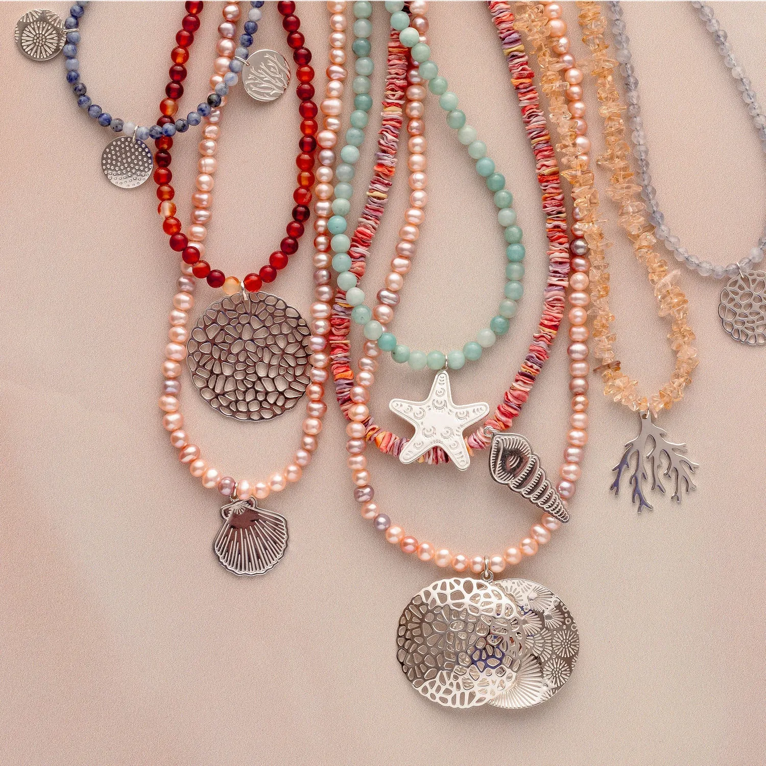 Starfish Pendant on Amazonite Beaded Necklace