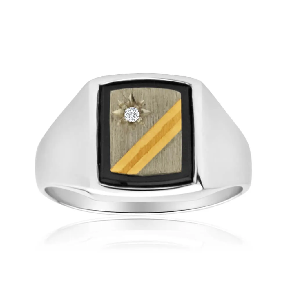 Sterling Silver Cubic Zirconia   Onyx Gents Ring