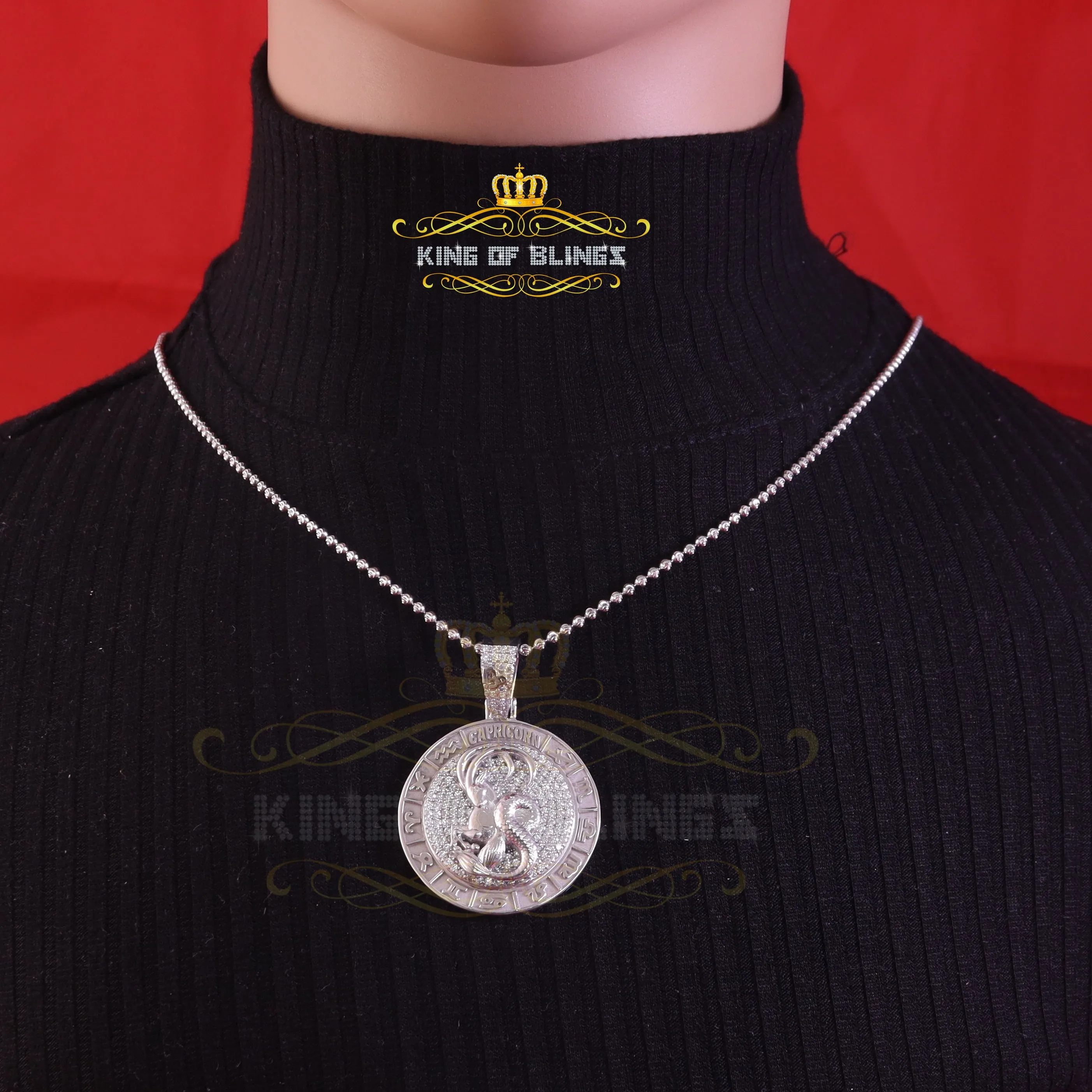 Sterling White Silver CAPRICORN Pendant For Men & Women 2.23ct Cubic Zirconia