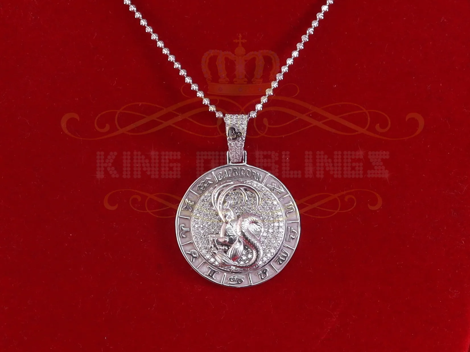 Sterling White Silver CAPRICORN Pendant For Men & Women 2.23ct Cubic Zirconia