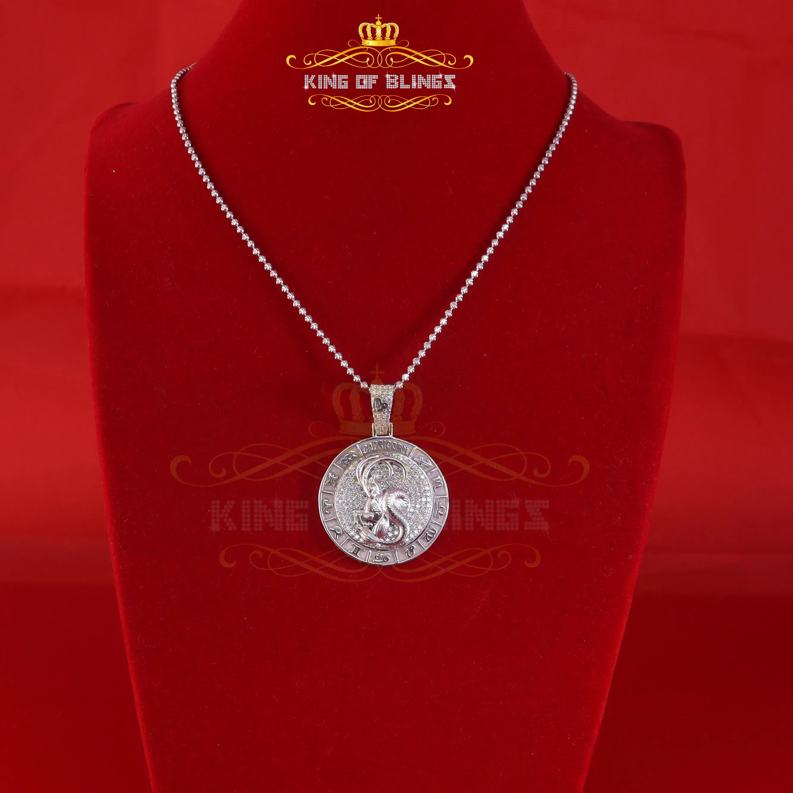 Sterling White Silver CAPRICORN Pendant For Men & Women 2.23ct Cubic Zirconia
