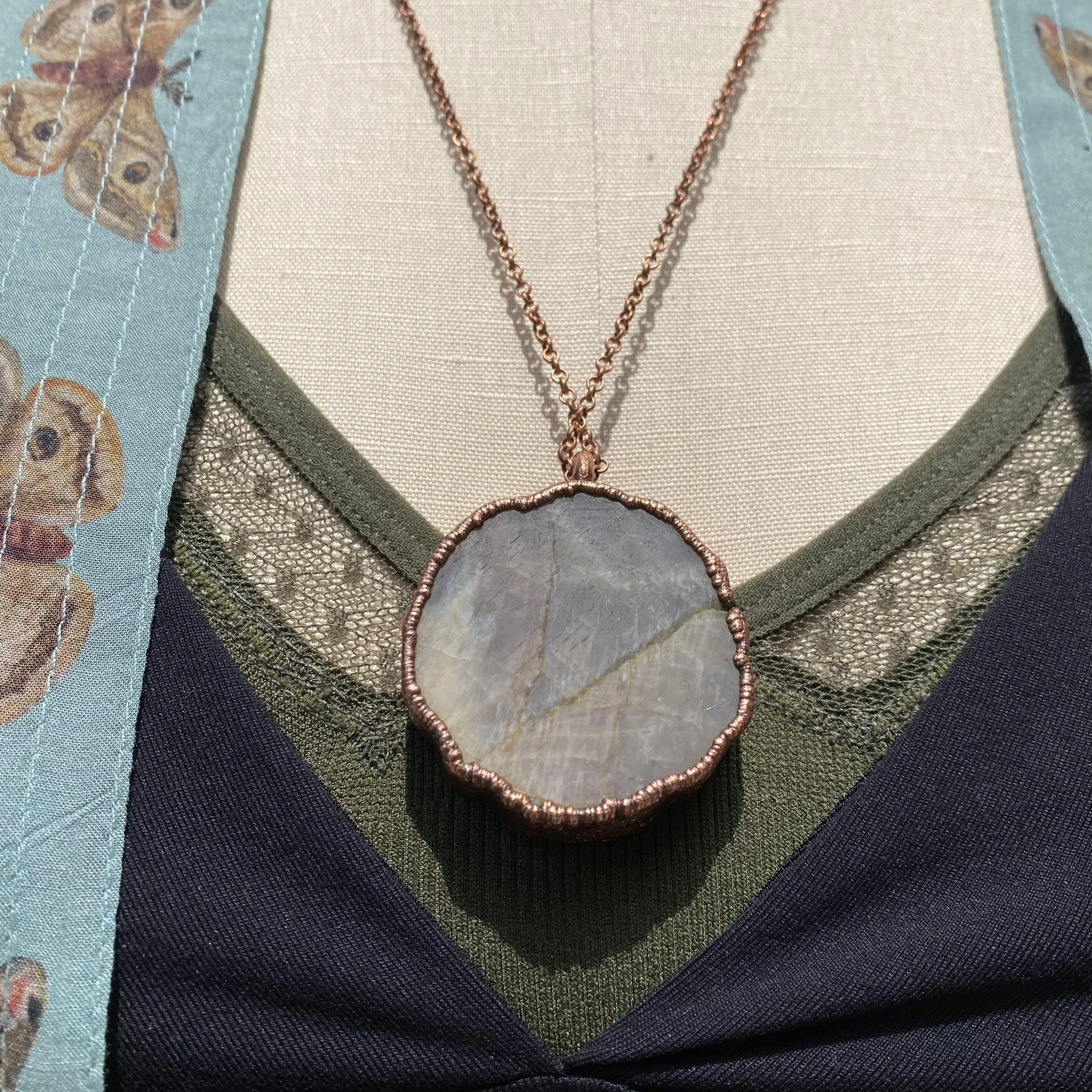 Sunstone Moonstone Peacock Necklace