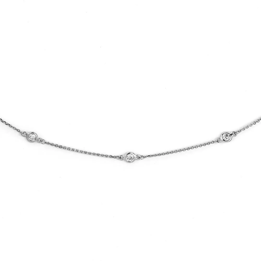 Suzy Levian 1.30 ct TDW 14k White Gold Bezel Diamonds by the Yard Station Necklace