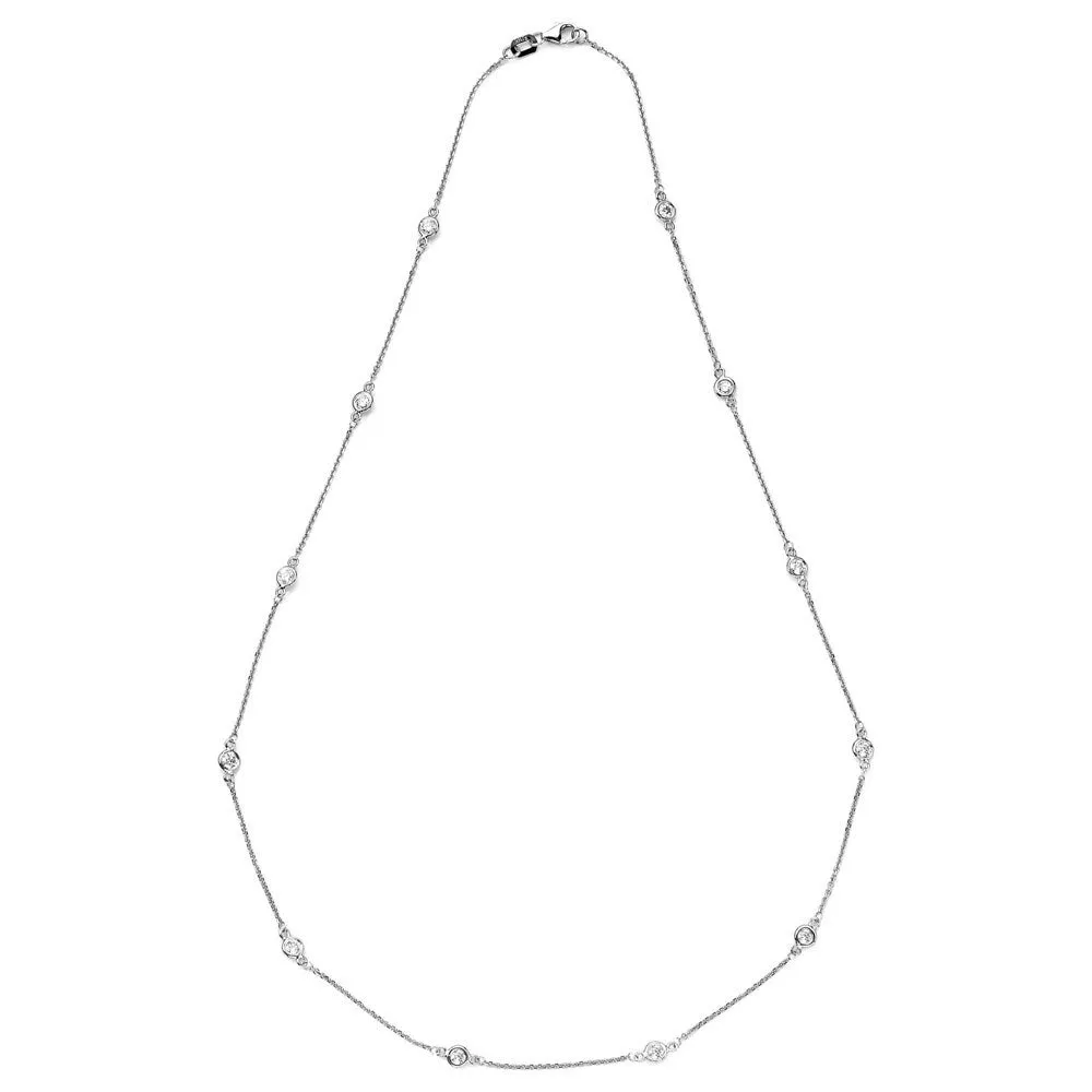 Suzy Levian 1.30 ct TDW 14k White Gold Bezel Diamonds by the Yard Station Necklace