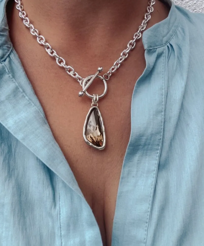 Taupe Crystal T Bar Choker