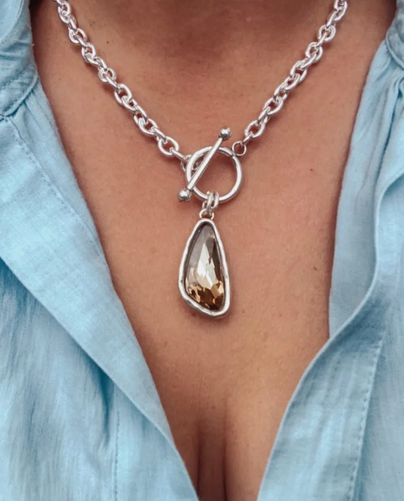 Taupe Crystal T Bar Choker