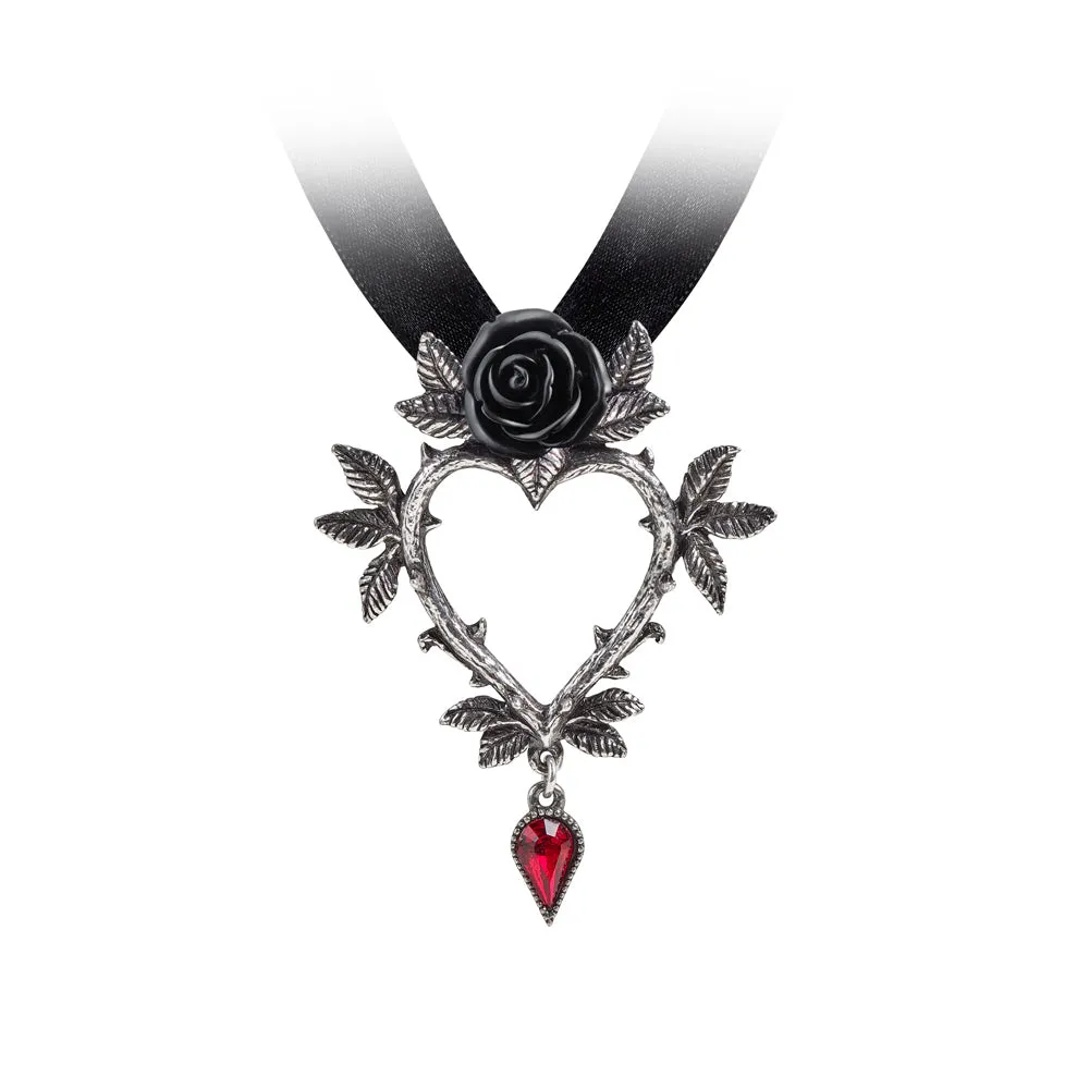 Thorny Black Rose Heart Necklace