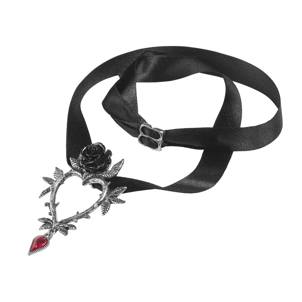 Thorny Black Rose Heart Necklace