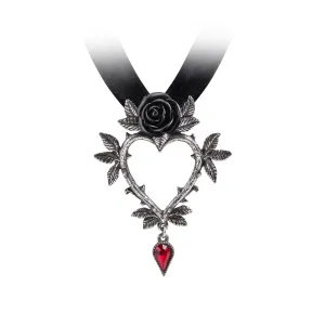 Thorny Black Rose Heart Necklace