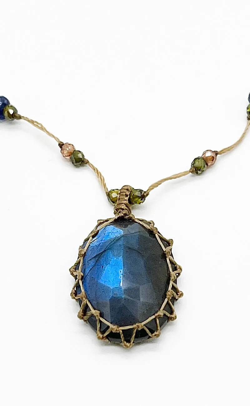 Tibetan Gemstone Pendant, Blue Labradorite