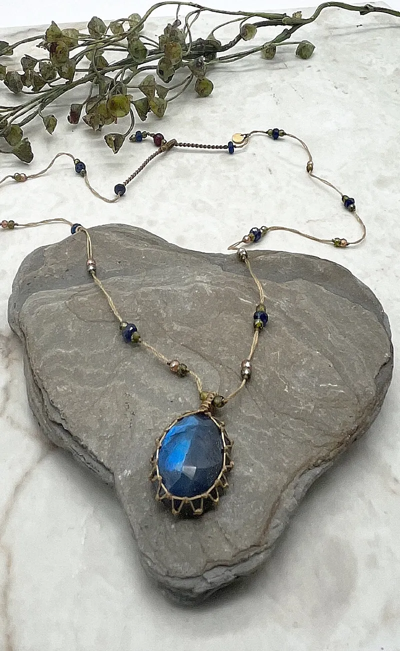 Tibetan Gemstone Pendant, Blue Labradorite