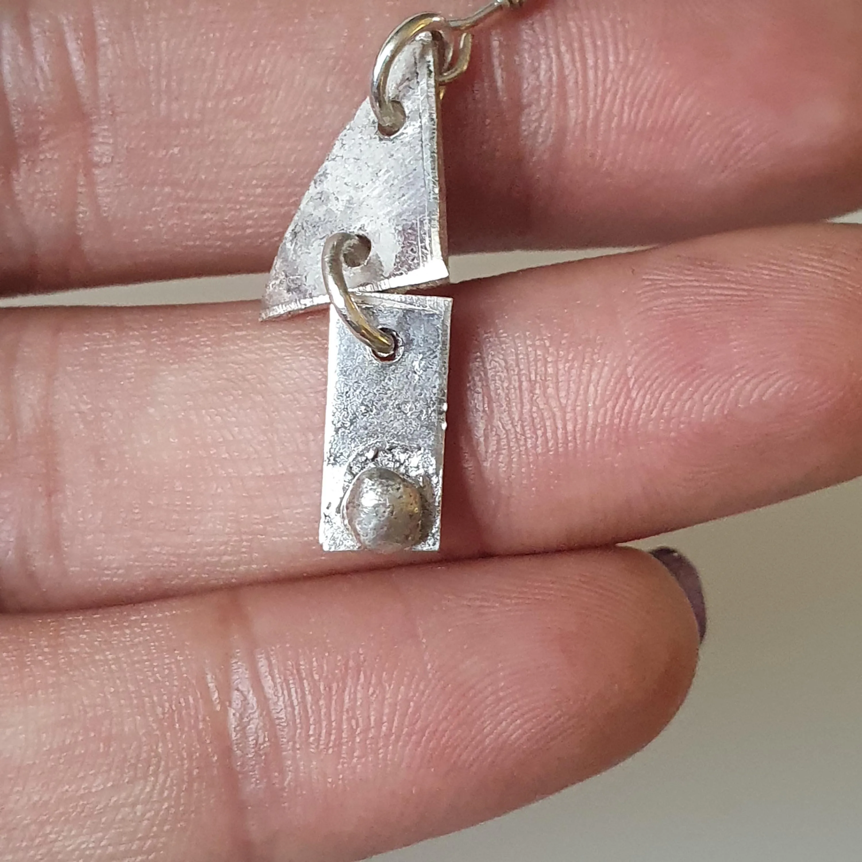 Upcycled Reworked Recycled Single Earring, Drop Dangle, Scrap Silver Dainty Quirky Charm Fashion Statement Jewelry,925,Sterling Silver